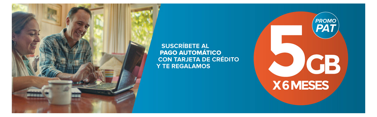 Suscríbete al pago automático con tarjeta de crédito y te regalamos 5GB x 6 meses